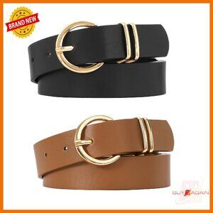 Women's Faux Leather Belt Gold Buckle Casual Dressy Versatile Accessory